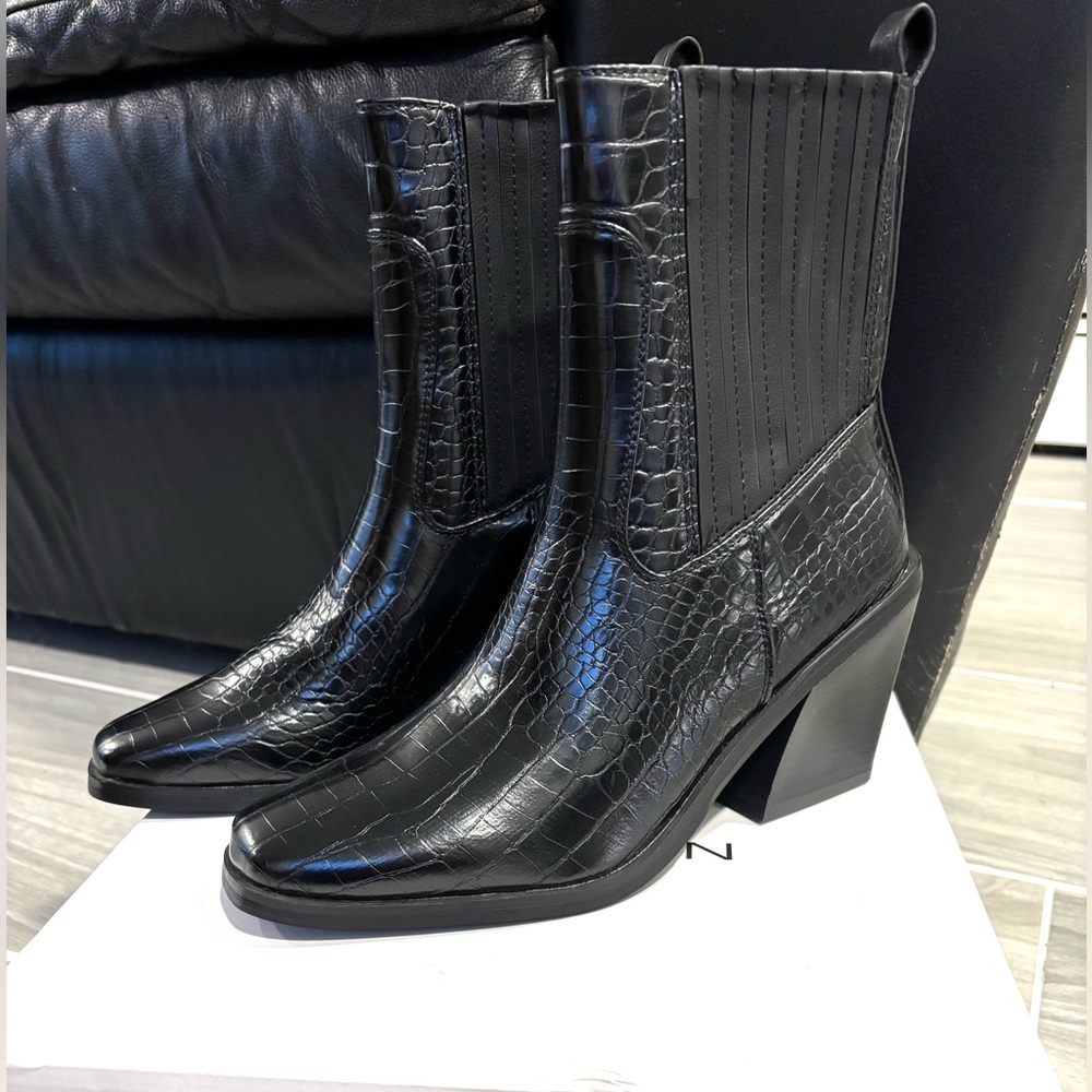 Brand new in box - Halston Heritage Black Croc-Embossed Heeled Boots